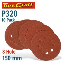 Sanding Disc Velcro 150mm 320 Grit With Holes 10/Pk