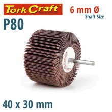 Tork Craft Flap Wheel 40 X 30 X 6mm Shaft 80 Grit Per Each (35 Per Box)