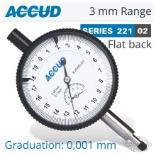 Accud Precision Dial Indicator Flat Back 3mm
