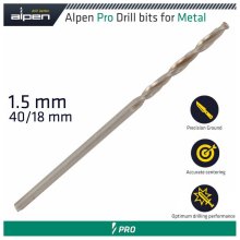 Alpen Pro HSS 1.5mm Drill Din 338 Rn 135 Split Point Plastic Wallet