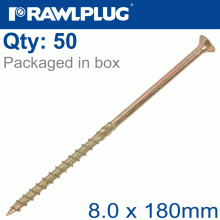 RAWLPLUG Torx T40 Timber Construction Screw 8.0X180Mm X50-Box Csk Head