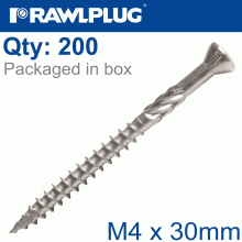 RAWLPLUG R-Dsx Screws M4 X 30 A2 Ss X200-Box