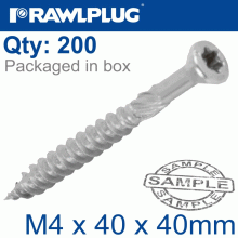 RAWLPLUG R-Dsx Screws M4 X 40X40 A2 Ss X200-Box