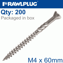 RAWLPLUG R-Dsx Screws M4 X 60X36 A2 Ss X200-Box