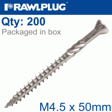 RAWLPLUG R-Dsx Screws M4.5 X 50X30 A2 Ss X200-Box