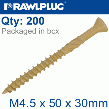 RAWLPLUG R-Dsx Screws M4.5 X 50X30 Ginger Ruspert X200-Box