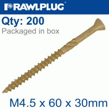 RAWLPLUG R-Dsx Screws M4.5 X 60X36 Ginger Ruspert X200-Box