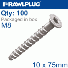 RAWLPLUG Concrete Screw Bolt M8 10X75 Mm Csk Head Zinc Flake Coat 100/Box