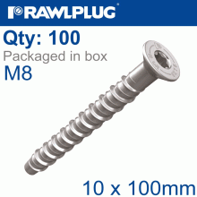 RAWLPLUG Concrete Screw Bolt M8 10X100 Mm Csk Head Zinc Plated 100/Box