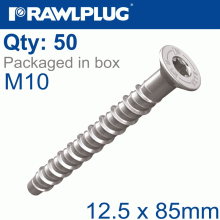 RAWLPLUG Concrete Screw Bolt M10 12,5X85 Mm Csk Head Zinc Flake Coat 50/Box