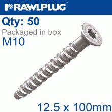 RAWLPLUG Concrete Screw Bolt M10 12,5X100 Mm Csk Head Zinc Flake Coat 50/Box