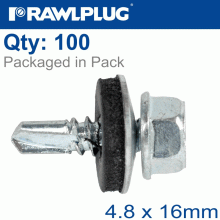 RAWLPLUG Self Drilling Screws 4,8X16Mm With Washer T14, 100Pcs