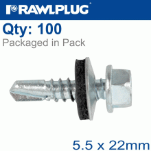RAWLPLUG Self Drilling Screws 5,5X22Mm With Washer T14, 100Pcs