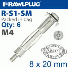 RAWLPLUG Interset Cavity Fixing M4X8X20Mm 6 Per Bag