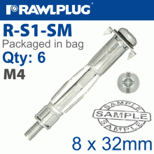 RAWLPLUG Interset Cavity Fixing M4X32Mm X6-Bag