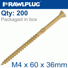 RAWLPLUG R-Dsx Screws M4 X 60X36 Ginger Ruspert X200-Tub