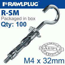 RAWLPLUG Interset Fixing Drywall Round Hook M4X32Mm X100-Box