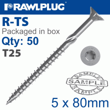 RAWLPLUG Torx T25 Chipboard Screw 5.0X80Mm X50-Box
