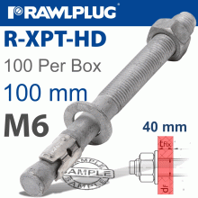 RAWLPLUG R-Xpt Hot Dip Galvanized Throughbolts M6X100Mm X100 Per Box