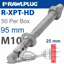 RAWLPLUG R-Xpt Hot Dip Galvanized Throughbolts M10X95Mm X50 Per Box