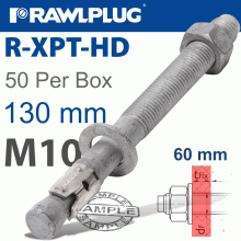 RAWLPLUG R-Xpt Hot Dip Galvanized Throughbolts M10X130Mm X50 Per Box