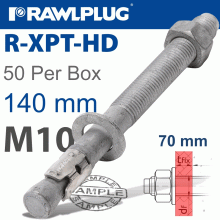 RAWLPLUG R-Xpt Hot Dip Galvanized Throughbolts M10X140Mm X50 Per Box