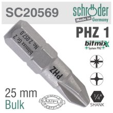 Schroder Phz No.1 X 25mm Pozi/Phillips Insert Bit Classic