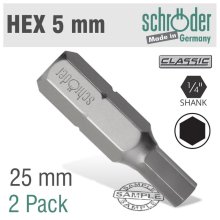 Schroder Hex/Allen Ins.Bit 5mm 2/Pack