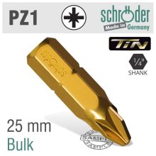 Schroder Pozi 1 X 25mm Insert Bit Tin Coated