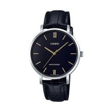 Casio Analog Round Case Leather Watch - Black Casio Analog Round Case Leather Watch - Black